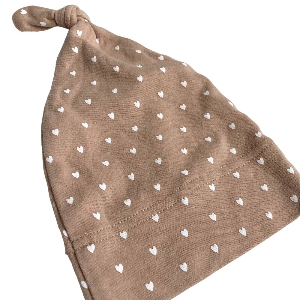 Quincy Mae Top Knot Baby Hat - Hearts - Petal Sandy Tan - 0-6M